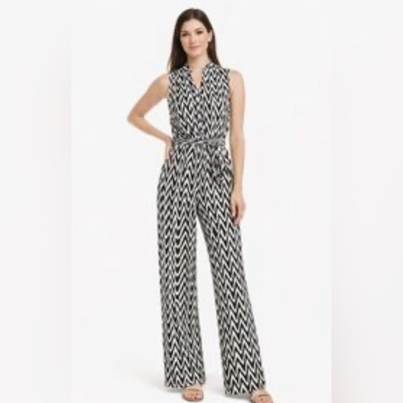 Donna Morgan Pants - Donna Morgan Black & White Chevron Sleeveless Jumpsuit with Tie Waist